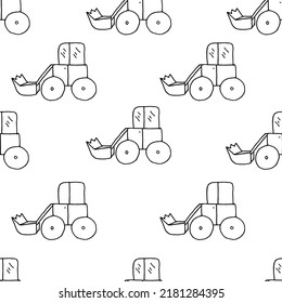 Seamless pattern with beautiful cartoon tractors. Background for children's toy store.