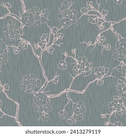 Seamless pattern with Beautiful Cherry blossom flowers, Sakura branch flowers painting.