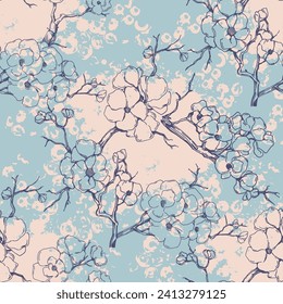 Seamless pattern with Beautiful Cherry blossom flowers, Sakura branch flowers painting.