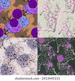 Seamless pattern with Beautiful Cherry blossom flowers, Sakura branch flowers painting.