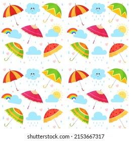 Seamless pattern of beautiful colored umbrellas. Vector illustration