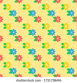 seamless pattern with a beautiful colorful flower shape. fabric. in the background is yellow.