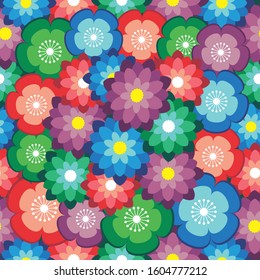 Seamless pattern of beautiful colorful flowers. 