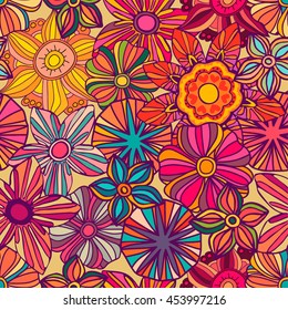 Seamless pattern with beautiful colorful flowers, vector illustration 