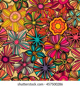 Seamless pattern with beautiful colorful flowers, vector illustration 