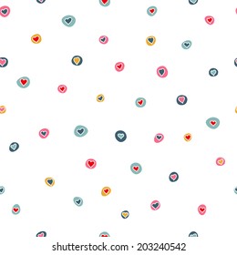 Seamless pattern with beautiful colorful hearts on a white bacground. Vector
