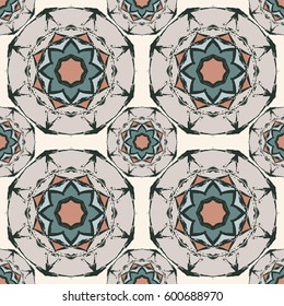 Seamless pattern with beautiful colorful mandalas. Vector ornaments in grunge style 