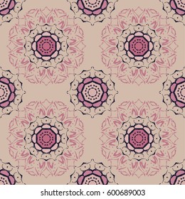 Seamless pattern with beautiful colorful mandalas. Vector ornaments in grunge style 