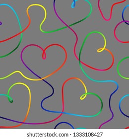 Seamless pattern. Beautiful colorful neon background with hearts. Bright abstract texture. Elegant design. Decorative backdrop. Modern stylish texture. Continuous line drawing of heart, rainbow colors
