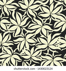 Seamless pattern beautiful  cream floral flower on black background,illustration vector doodle comic art.
