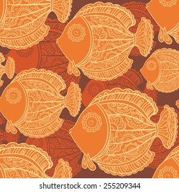  seamless pattern of a lot of beautiful decorative ornamental fishes
