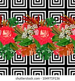 Seamless pattern with beautiful delicate roses on  checkered background. Flower background for textile, cover, wallpaper, gift packaging, printing.Romantic design for calico, silk.