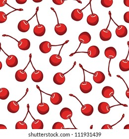 Seamless pattern with beautiful delicious cherries, bright berries.