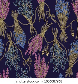 Seamless pattern of beautiful dry flowers with laces