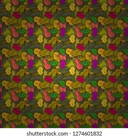 Seamless pattern Beautiful fabric background. Vector texture. Illustration. Doodles on a brown, black and yellow colors.