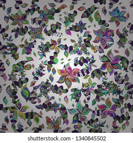 Seamless pattern Beautiful fabric background. Vector texture. Illustration. Doodles on a white, gray and green colors.