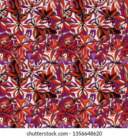 Seamless pattern Beautiful fabric background. Vector texture. Illustration. Doodles on a black, white and red colors.