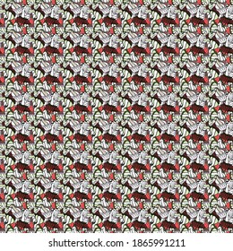Seamless pattern Beautiful fabric background. Illustration. Vector texture. Doodles on a white, black and gray colors.
