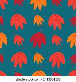Seamless pattern with beautiful falling colorful leaves. Autumn background. Vector EPS10