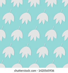 Seamless pattern with beautiful falling white leaves. Autumn background. Realistic trendy craft style. Origami design template. Vector EPS10.