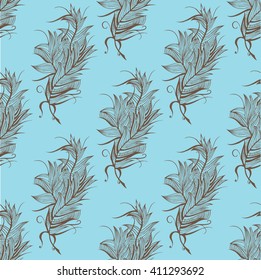 seamless pattern from beautiful feathers. blue and brown