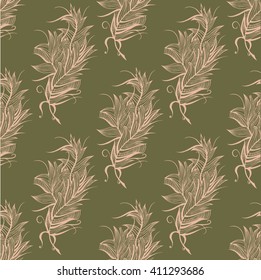 seamless pattern from beautiful feathers. green and pink