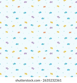 Seamless pattern with beautiful fish and underwater world. Sea elements, ocean, underwater world, and summer seamless pattern. Sea life seamless repeating pattern for children's clothes printer