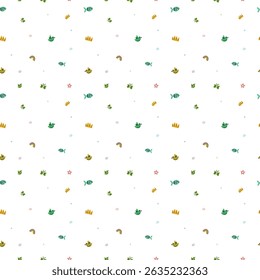 Seamless pattern with beautiful fish and underwater world. Sea elements, ocean, underwater world, and summer seamless pattern. Sea life seamless repeating pattern for children's clothes printer