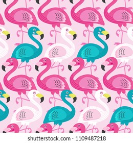 seamless pattern with beautiful flamingo  - vector illustration, eps