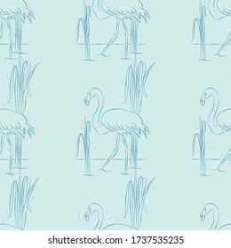 Seamless pattern beautiful flamingos in two colors ;