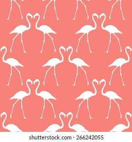 Seamless pattern beautiful flamingos in two colors Valentine's Day, February, vector; 