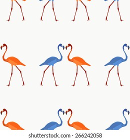 Seamless pattern beautiful flamingos in two colors Valentine's Day, February, vector; isolated; cartoon; face; silhouette; icon; stylish; beautiful; fashionable;