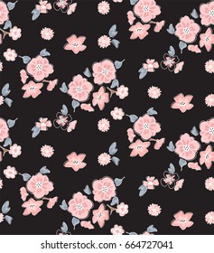 Seamless pattern, beautiful flora isolated on black background illustration vector.
