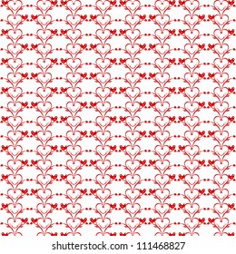 Seamless pattern of beautiful floral hearts and birds