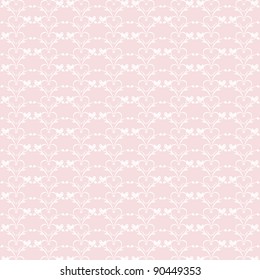 Seamless pattern of beautiful floral hearts and birds