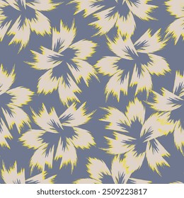 Seamless pattern, beautiful floral print with winter plants. Decorative botanical background with small flowers, blue leaves and branches