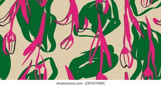 Patrón sin brillo hermosa flor y formas abstractas vectoriales. Collage contemporáneo print. Plantilla de diseño de moda.
