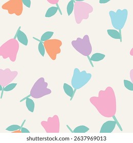 Seamless pattern with beautiful flower blossom garden. Cute hand drawn floral pattern for your fabric, summer background, wallpaper, textile, printed.