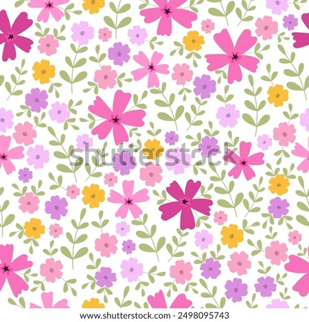 Seamless pattern with beautiful flower blossom garden. Cute hand drawn floral pattern for your fabric, summer background, wallpaper, textile, printed.	
