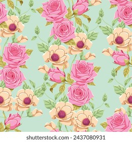 Seamless pattern of beautiful flower illustration. Modern floral pattern, Vintage floral background, Pattern for design wallpaper, Gift wrap paper and fashion prints.