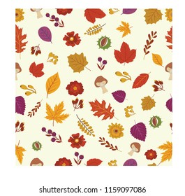 seamless pattern a beautiful flower and leaf in autumn season, illustration vector by freehand doodle comic art.