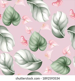Seamless pattern beautiful flower and leaves design