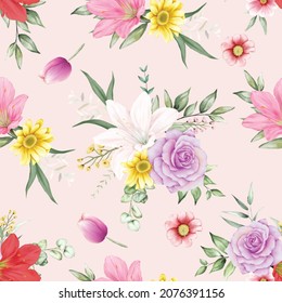 Seamless pattern beautiful flower and leaves design