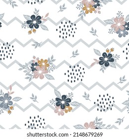 Seamless pattern beautiful flower on striped zigzag background, design for scrapbooking, decoration, cards, paper goods, background, wallpaper, wrapping, fabric and all your creative projects