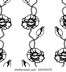 Seamless pattern with beautiful flowers in black and white on white background. Flower pattern for wedding invitation, greeting cards, gift warp.