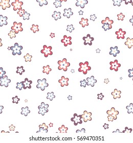 Seamless pattern with beautiful flowers flying on a white background. Floral style.