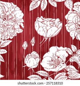 Seamless pattern with beautiful flowers and grange texture