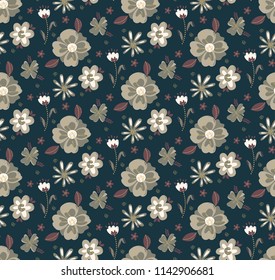 Seamless pattern, beautiful flowers isolated on black background illustration vector.