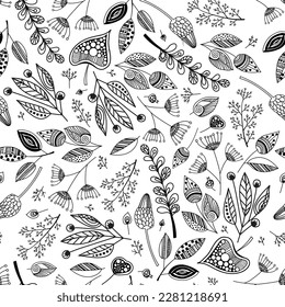 Seamless pattern with beautiful flowers and leaves. Vector file for designs.