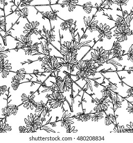 Seamless pattern with beautiful  flowers, monochrome